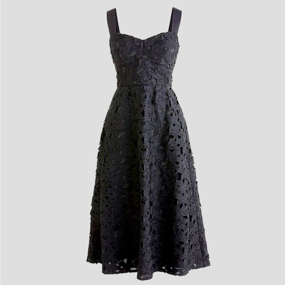 J. Crew Sleeveless Sweetheart Midi Dress in Black Floral Lace